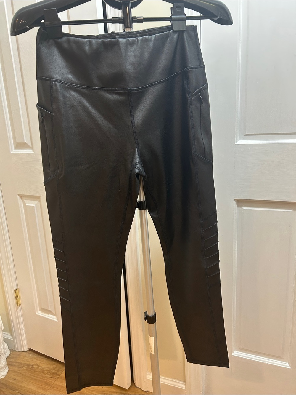 Black Faux Leather Leggings with Side Pockets